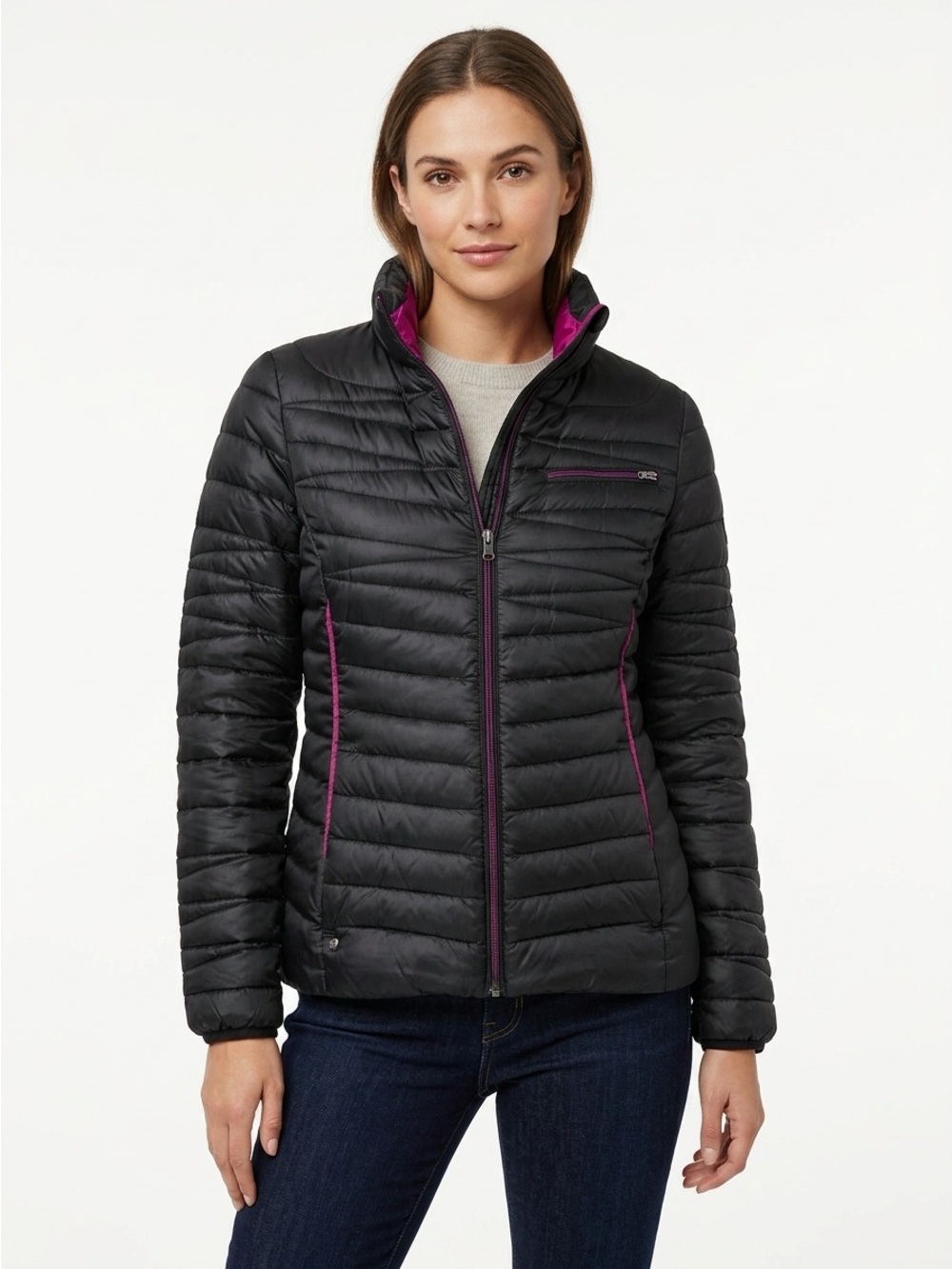 Spyder Quilted Down Puffer Jacket Pink Lining Black M